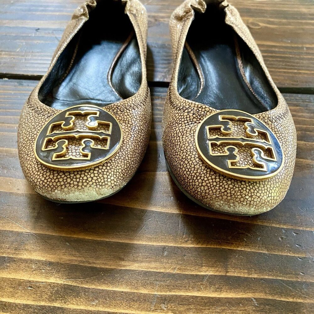 Tory Burch "Reva" Coconut Brown Stingray Leather Ballet Flat - Size 7 - Picture 2 of 6